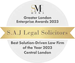 S.A.J Legal Solicitors recognized as Best Solution-Driven Law Firm of the Year 2023 in Central London by SME News